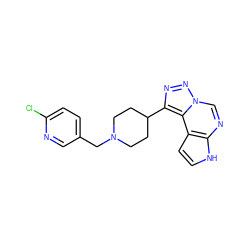 Clc1ccc(CN2CCC(c3nnn4cnc5[nH]ccc5c34)CC2)cn1 ZINC001772619678