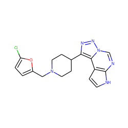 Clc1ccc(CN2CCC(c3nnn4cnc5[nH]ccc5c34)CC2)o1 ZINC001772605036