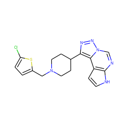 Clc1ccc(CN2CCC(c3nnn4cnc5[nH]ccc5c34)CC2)s1 ZINC001772597860