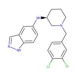 Clc1ccc(CN2CCC[C@H](Nc3ccc4[nH]ncc4c3)C2)cc1Cl ZINC000114332332