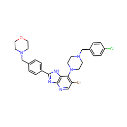 Clc1ccc(CN2CCN(c3c(Br)cnc4nc(-c5ccc(CN6CCOCC6)cc5)[nH]c34)CC2)cc1 ZINC000049775621