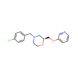 Clc1ccc(CN2CCO[C@H](COc3cccnc3)C2)cc1 ZINC000653721407