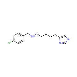 Clc1ccc(CNCCCCCc2c[nH]cn2)cc1 ZINC000013685907