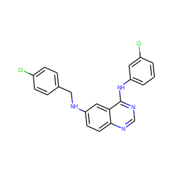 Clc1ccc(CNc2ccc3ncnc(Nc4cccc(Cl)c4)c3c2)cc1 ZINC000082149531