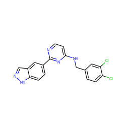 Clc1ccc(CNc2ccnc(-c3ccc4[nH]ncc4c3)n2)cc1Cl ZINC000072139714