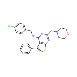 Clc1ccc(CNc2nc(CN3CCOCC3)nc3scc(-c4ccccc4)c23)cc1 ZINC000025392293