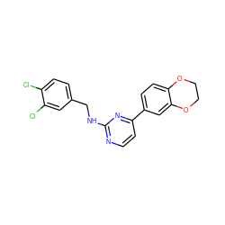 Clc1ccc(CNc2nccc(-c3ccc4c(c3)OCCO4)n2)cc1Cl ZINC000072136035