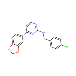 Clc1ccc(CNc2nccc(-c3ccc4c(c3)OCO4)n2)cc1 ZINC000096271445