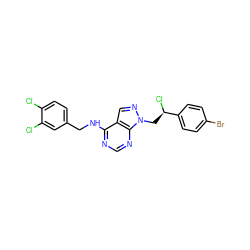 Clc1ccc(CNc2ncnc3c2cnn3C[C@@H](Cl)c2ccc(Br)cc2)cc1Cl ZINC000096272501