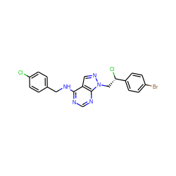 Clc1ccc(CNc2ncnc3c2cnn3C[C@H](Cl)c2ccc(Br)cc2)cc1 ZINC000096272505