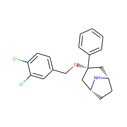 Clc1ccc(CO[C@]2(c3ccccc3)C[C@@H]3CC[C@H](C2)N3)cc1Cl ZINC000101300587