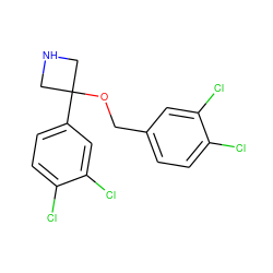 Clc1ccc(COC2(c3ccc(Cl)c(Cl)c3)CNC2)cc1Cl ZINC000096924126