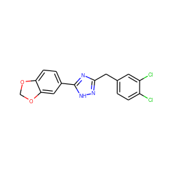 Clc1ccc(Cc2n[nH]c(-c3ccc4c(c3)OCO4)n2)cc1Cl ZINC000013589636