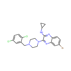 Clc1ccc(Cl)c(CN2CCN(c3nc4cc(Br)ccc4nc3NC3CC3)CC2)c1 ZINC000144432599