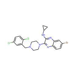 Clc1ccc(Cl)c(CN2CCN(c3nc4ccc(Br)cc4nc3NC3CC3)CC2)c1 ZINC000144344096