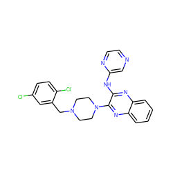 Clc1ccc(Cl)c(CN2CCN(c3nc4ccccc4nc3Nc3cnccn3)CC2)c1 ZINC000144443701