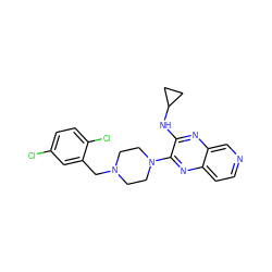 Clc1ccc(Cl)c(CN2CCN(c3nc4ccncc4nc3NC3CC3)CC2)c1 ZINC000653670310