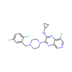 Clc1ccc(Cl)c(CN2CCN(c3nc4cncc(Cl)c4nc3NC3CC3)CC2)c1 ZINC000653663534