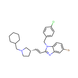 Clc1ccc(Cn2c(/C=C/[C@@H]3CCN(CC4CCCCC4)C3)nc3cc(Br)ccc32)cc1 ZINC000140352981