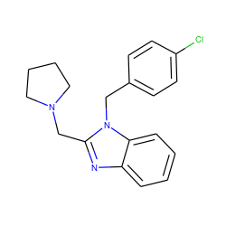 Clc1ccc(Cn2c(CN3CCCC3)nc3ccccc32)cc1 ZINC000000057260