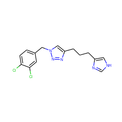 Clc1ccc(Cn2cc(CCCc3c[nH]cn3)nn2)cc1Cl ZINC000066114468