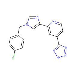 Clc1ccc(Cn2cnc(-c3cc(-c4nn[nH]n4)ccn3)c2)cc1 ZINC000225944709