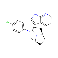 Clc1ccc(N2CC[C@H]3CC[C@@H](C2)N3Cc2c[nH]c3ncccc23)cc1 ZINC000058536462