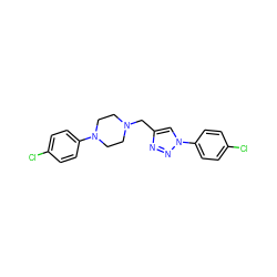 Clc1ccc(N2CCN(Cc3cn(-c4ccc(Cl)cc4)nn3)CC2)cc1 ZINC000045355741