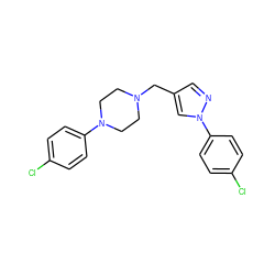 Clc1ccc(N2CCN(Cc3cnn(-c4ccc(Cl)cc4)c3)CC2)cc1 ZINC000045386690