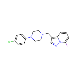 Clc1ccc(N2CCN(Cc3cnn4c(I)cccc34)CC2)cc1 ZINC000013862502