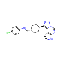 Clc1ccc(NC[C@H]2CC[C@H](c3nnn4cnc5[nH]ccc5c34)CC2)cc1 ZINC001772603590