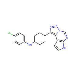 Clc1ccc(NC2CCC(c3nnn4cnc5[nH]ccc5c34)CC2)cc1 ZINC001772617845