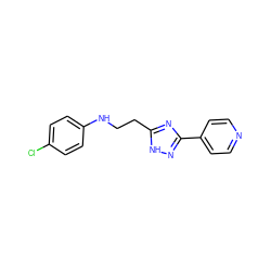 Clc1ccc(NCCc2nc(-c3ccncc3)n[nH]2)cc1 ZINC001772640580