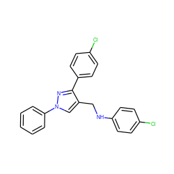 Clc1ccc(NCc2cn(-c3ccccc3)nc2-c2ccc(Cl)cc2)cc1 ZINC000084671846