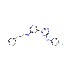 Clc1ccc(Nc2cncc(-c3cncc(NCCCc4ccncc4)c3)n2)cc1 ZINC000013648347