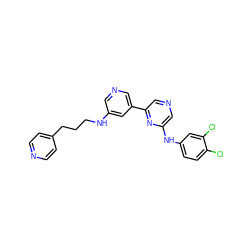 Clc1ccc(Nc2cncc(-c3cncc(NCCCc4ccncc4)c3)n2)cc1Cl ZINC000013648350