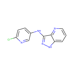 Clc1ccc(Nc2n[nH]c3cccnc23)cn1 ZINC000118721684