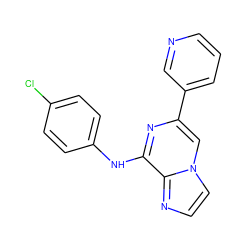 Clc1ccc(Nc2nc(-c3cccnc3)cn3ccnc23)cc1 ZINC000064539929