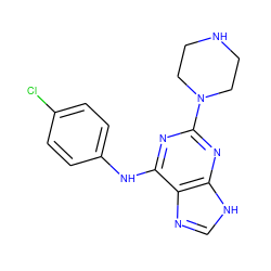 Clc1ccc(Nc2nc(N3CCNCC3)nc3[nH]cnc23)cc1 ZINC000053313112