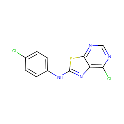 Clc1ccc(Nc2nc3c(Cl)ncnc3s2)cc1 ZINC000103287365