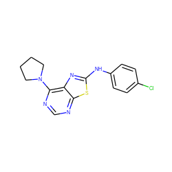 Clc1ccc(Nc2nc3c(N4CCCC4)ncnc3s2)cc1 ZINC000103287363