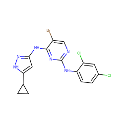 Clc1ccc(Nc2ncc(Br)c(Nc3cc(C4CC4)[nH]n3)n2)c(Cl)c1 ZINC000203007733