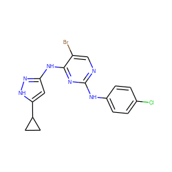 Clc1ccc(Nc2ncc(Br)c(Nc3cc(C4CC4)[nH]n3)n2)cc1 ZINC000203006234