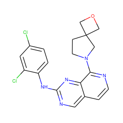 Clc1ccc(Nc2ncc3ccnc(N4CCC5(COC5)C4)c3n2)c(Cl)c1 ZINC000207612143