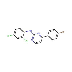 Clc1ccc(Nc2nccc(-c3ccc(Br)cc3)n2)c(Cl)c1 ZINC000103300964