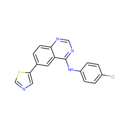 Clc1ccc(Nc2ncnc3ccc(-c4cncs4)cc23)cc1 ZINC000299852111