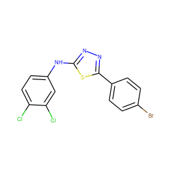 Clc1ccc(Nc2nnc(-c3ccc(Br)cc3)s2)cc1Cl ZINC000653745031