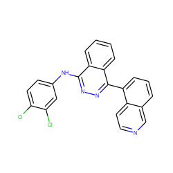 Clc1ccc(Nc2nnc(-c3cccc4cnccc34)c3ccccc23)cc1Cl ZINC000028571316