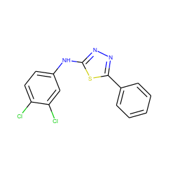 Clc1ccc(Nc2nnc(-c3ccccc3)s2)cc1Cl ZINC000653719951