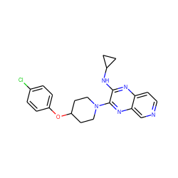 Clc1ccc(OC2CCN(c3nc4cnccc4nc3NC3CC3)CC2)cc1 ZINC000653670666